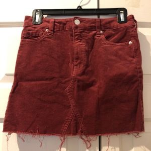 Red Corduroy Frayed Mini Skirt
